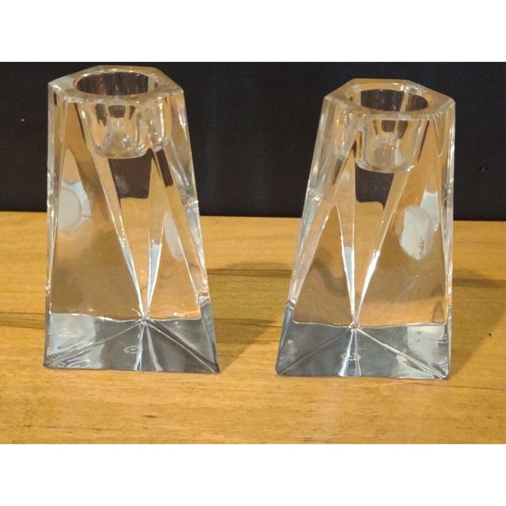 Villeroy & Boch Pair Lead Crystal‎ Candle Holders 4 Inches Tall